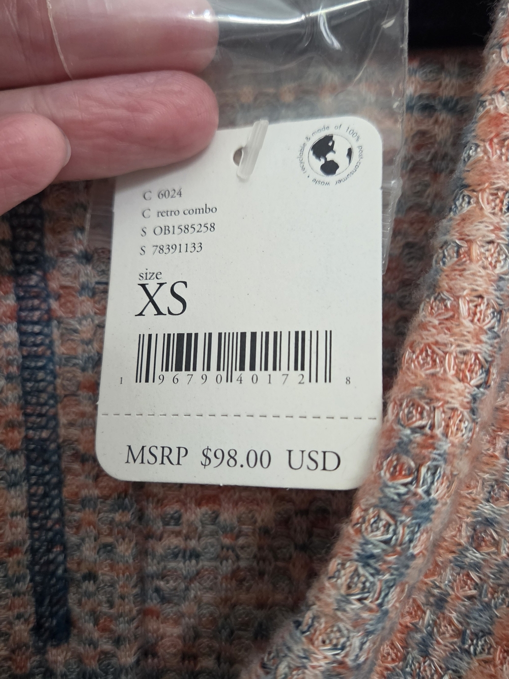 NWT Free People Peach & Blue Heather Cowl Pullover(xs) - Picture 2 of 9